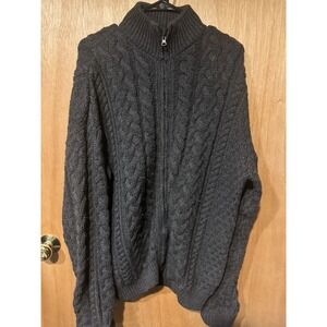 Aran Craft Ireland  Mens Full Zip Cable Knit  Wool Sweater Size XL Gray